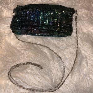 Mermaid scale silver chain crossbody small purse